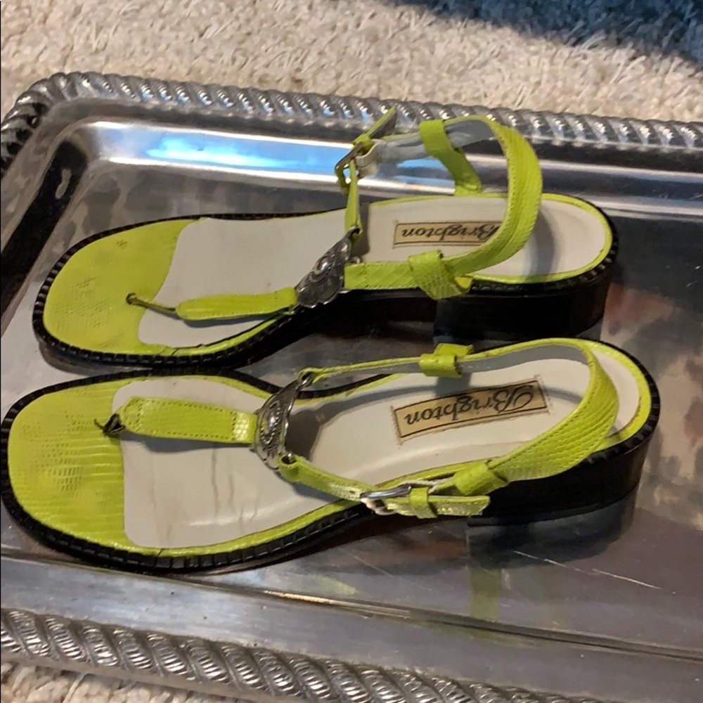 Brighton Lime Green Leather T-Strap Sandals with Silver Concho Accents - Picture 3 of 8